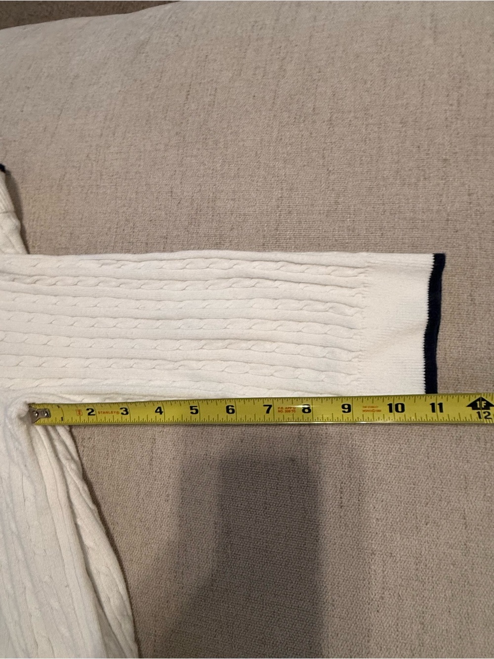 Lauren Ralph Lauren White Classic Cable-Knit Sweater with Black Trim Preppy Luxe - Picture 8 of 9